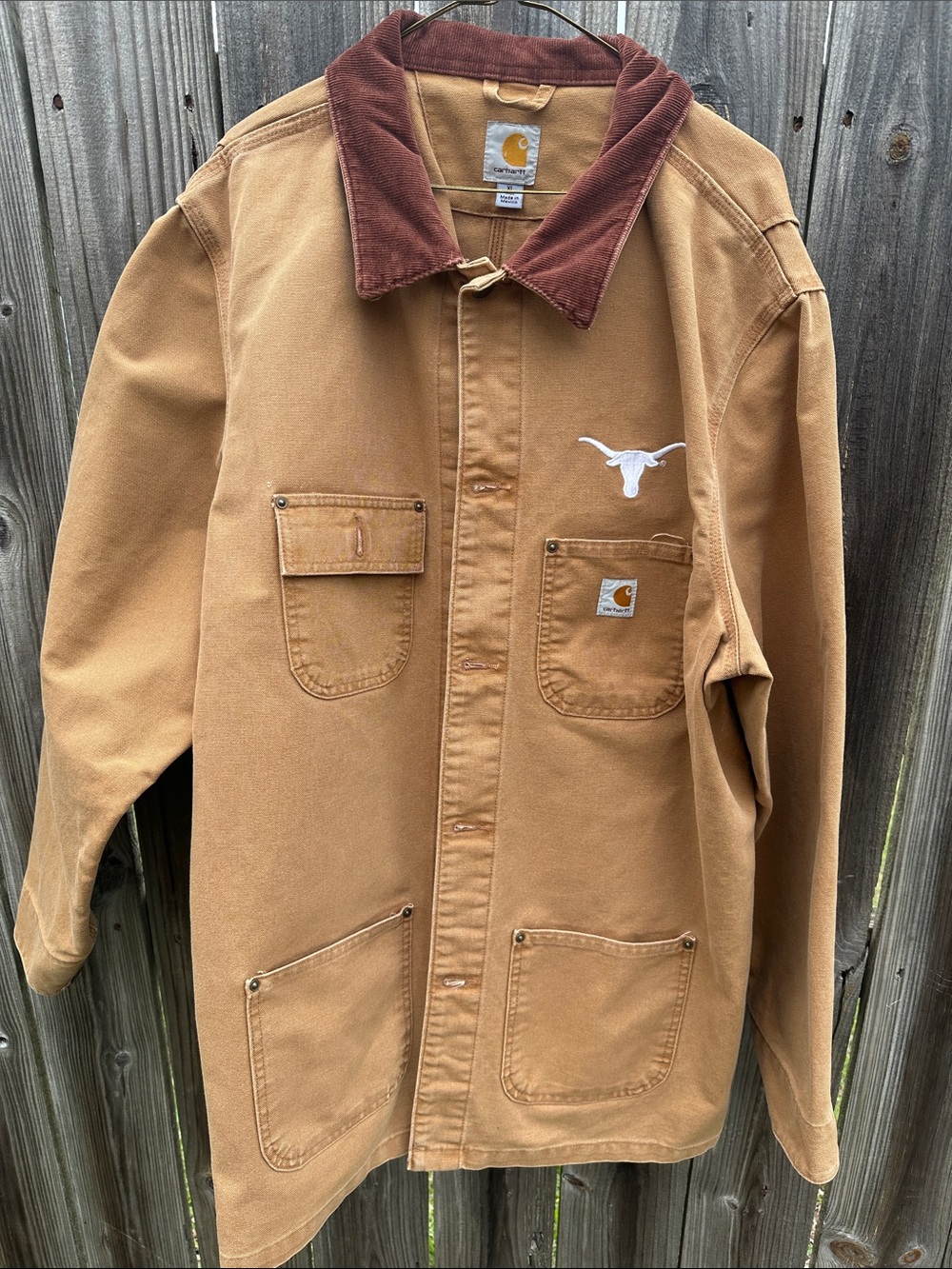 Carhartt Brown Duck Jacket with Dark Brown Corduroy Collar !!  Dry cleaned